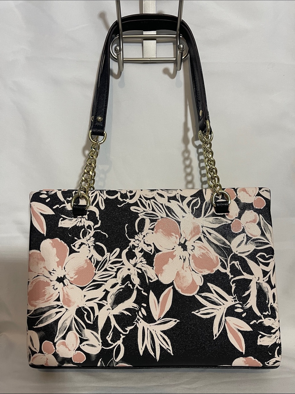 Anne Klein Black Shoulder Bag with Blush Floral Print and Gold Accents NWOT - Picture 3 of 11